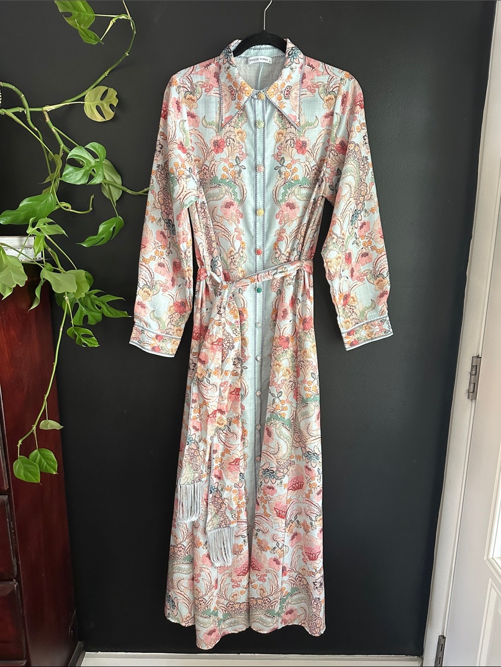 Pink and Mint Paisley Maxi Shirt Dress